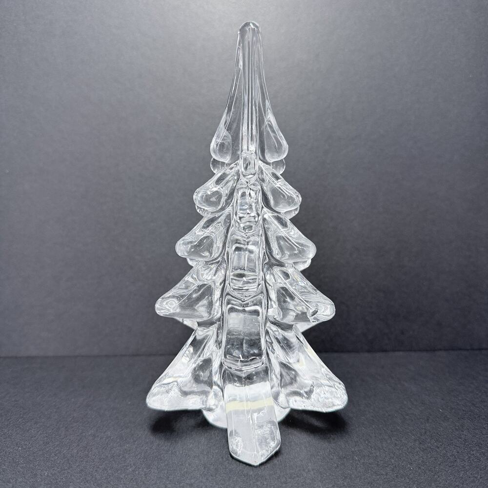 Vtg Art Glass Christmas Tree Clear Figurine 6.5 in Taiwan ROC Holiday Decor